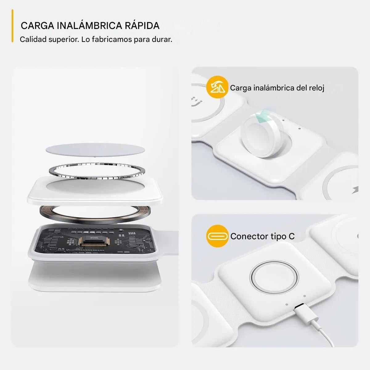 Cargador Inalámbrico Plegable 3 en 1 para iPhone, Apple Watch y AirPods
