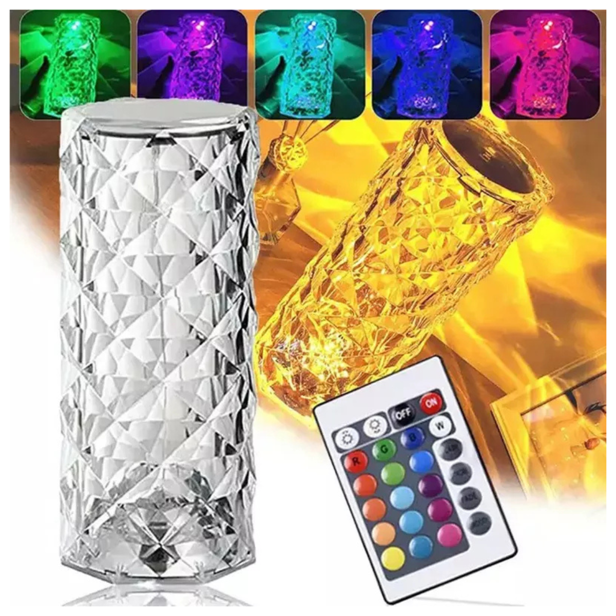 Lámpara Velador LED de Cristal Diamante Recargable USB